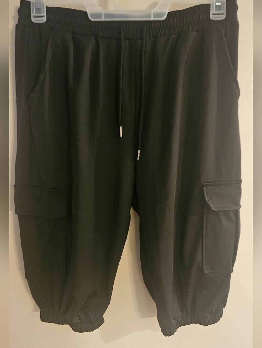Black Women’s Cargo Shorts - Elastic Drawstring Waist